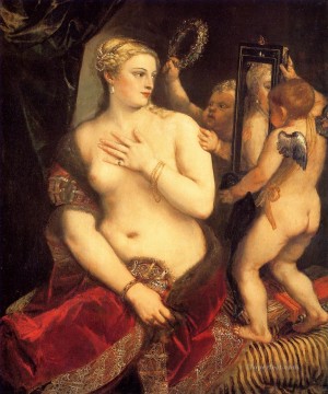 Desnudo Painting - Venus frente al espejo 1553 desnuda Tiziano Tiziano